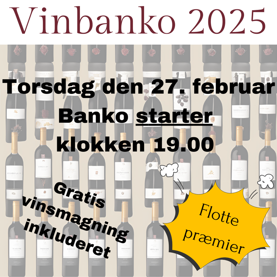 Vin-banko torsdag d. 27. februar 2025 klokken 19.00